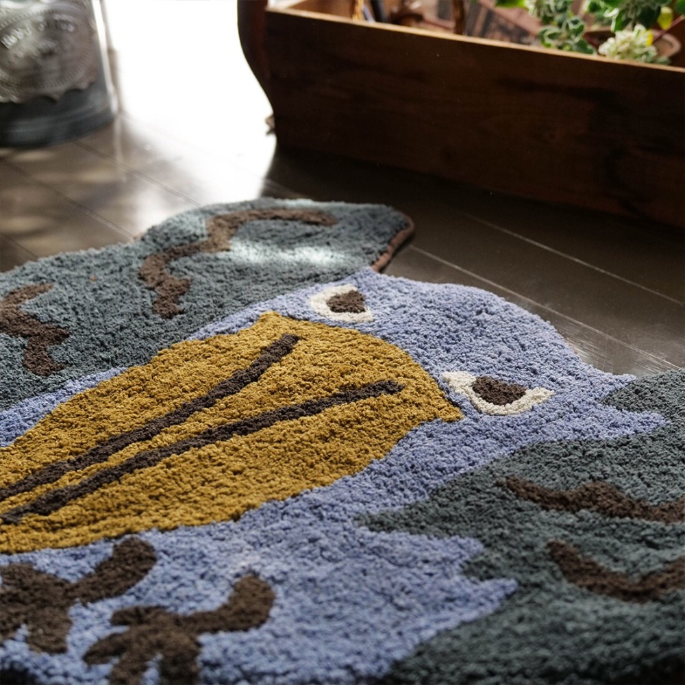 現貨-日本TOMO 飛翔小鳥腳踏墊 地墊 踏墊 地毯 北長尾山雀 鯨頭鸛 鸚鵡 貓頭鷹 療癒 日本居家-細節圖4