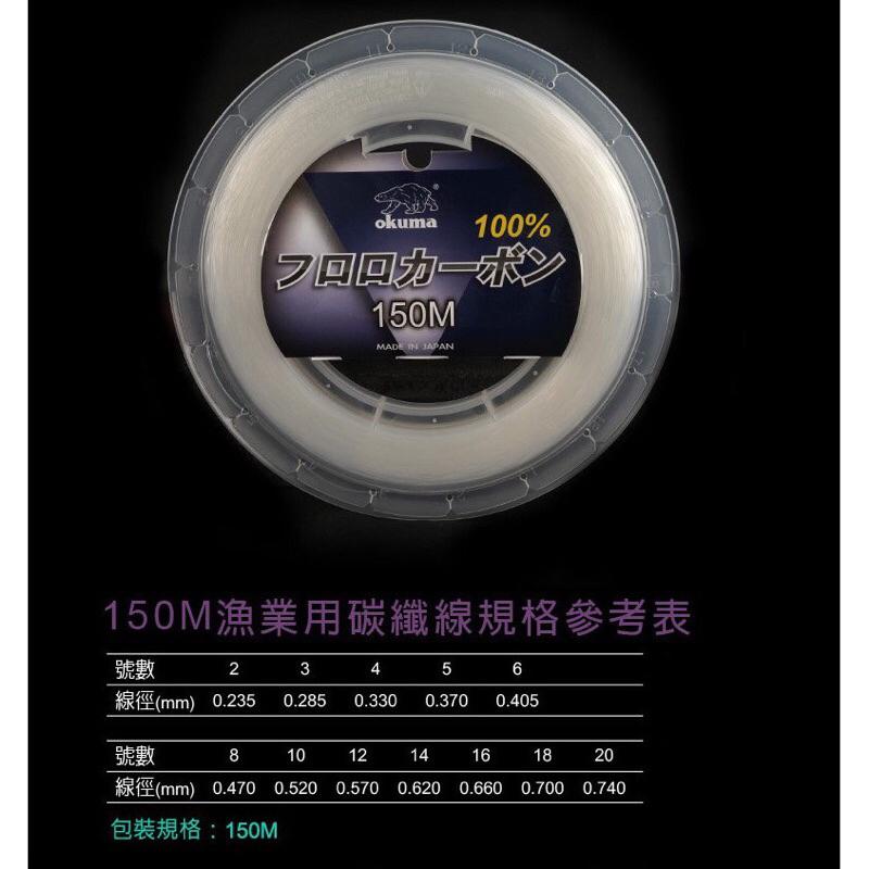 釣之夢~Okuma 寶熊 漁業用線 150m 碳素線 碳纖線 釣魚 釣具 子線 前打 路亞 磯釣 前導線 船釣 海釣-細節圖2
