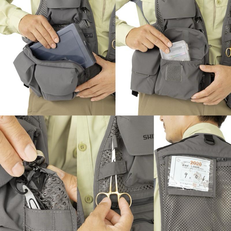 釣之夢~SHIMANO VE-066V 溪釣網面釣魚背心 磯釣 黑吉 前打 透氣 釣魚 釣具 背心 磯釣馬甲 機能背心-細節圖6