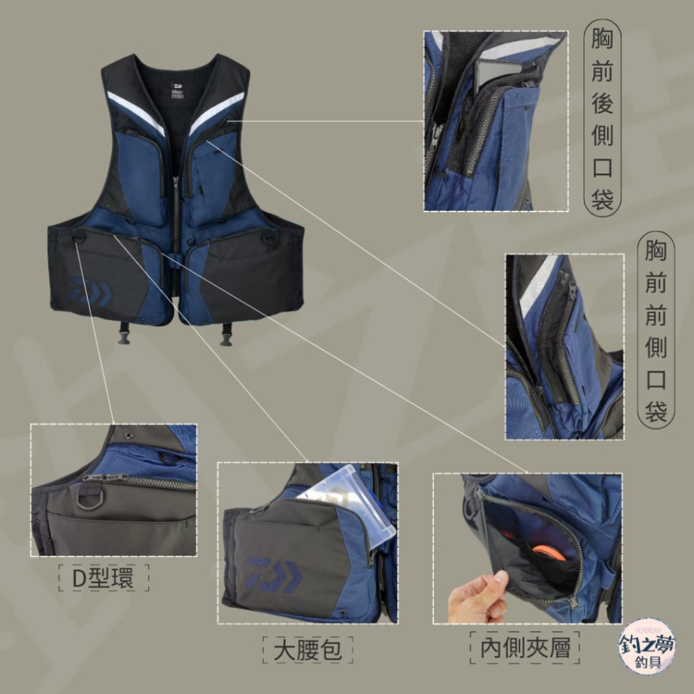 釣之夢~DAIWA 24年 DF-3324 救生衣 磯釣 黑吉 前打 透氣 釣魚 釣具 釣魚背心 釣魚救生衣 安全 浮力-細節圖2