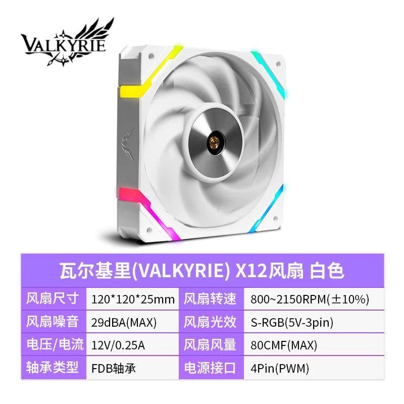 全新在台現貨🔥Valkyrie瓦爾基里ARGB風扇X12-W/5v3針+小4p/機殼散熱/白色風扇/12cm/正向扇-細節圖5