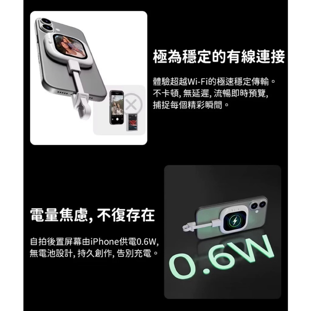全新現貨🔥iPhone隨拍後置螢幕/適用於iPhone自拍顯示螢幕/磁吸自拍神器/隨插即用/便攜直播後置鏡頭/遠端遙控-細節圖6