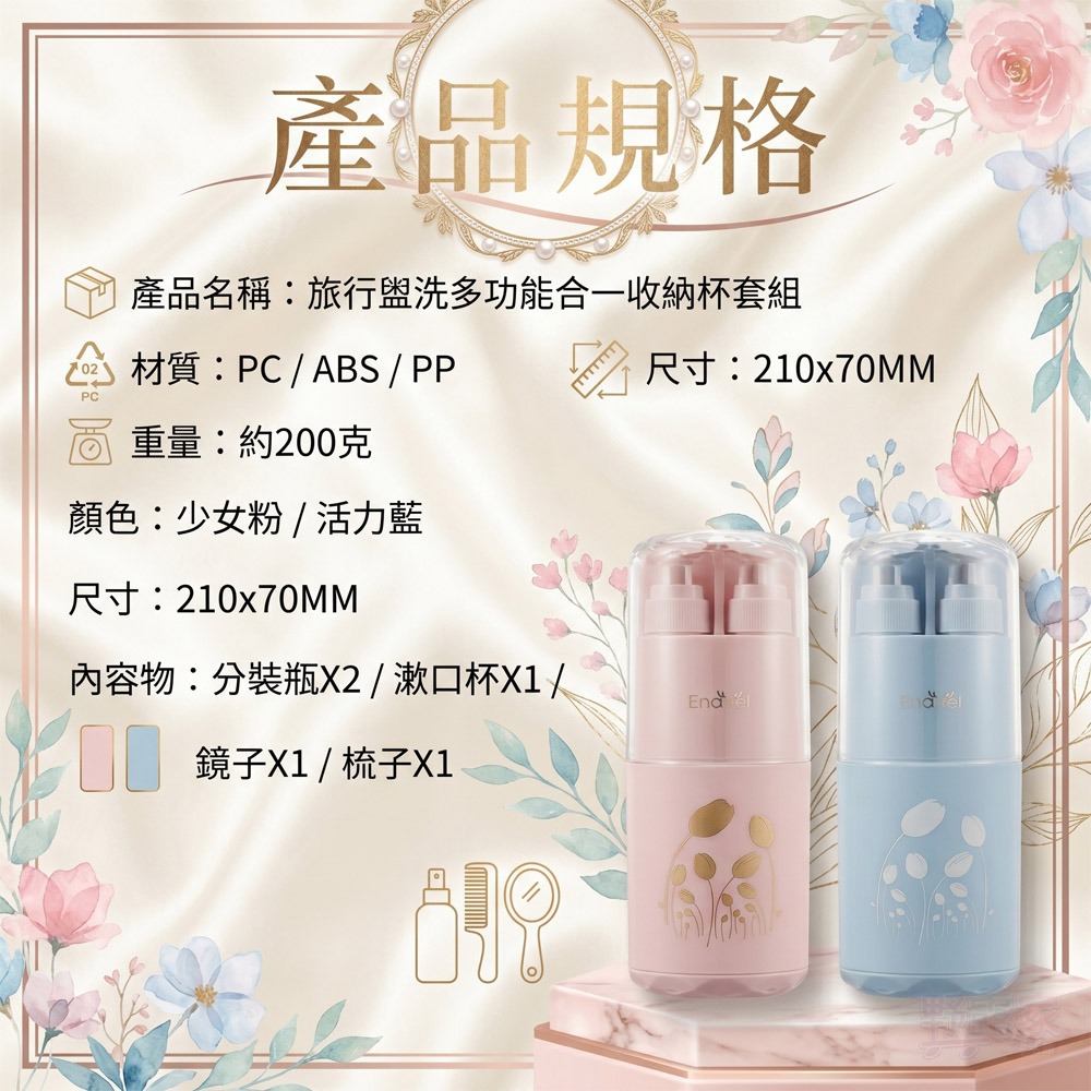 出國必備極致收納！五件組旅行盥洗杯 (洗沐分裝/牙刷收納/底座藏毛巾)-細節圖8