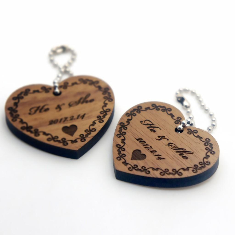 客製化胡桃木愛心鑰匙圈組-細節圖2
