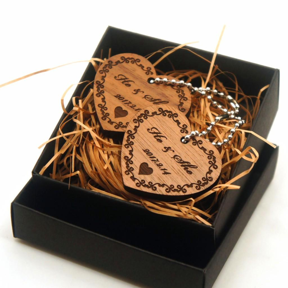客製化胡桃木愛心鑰匙圈組-細節圖3
