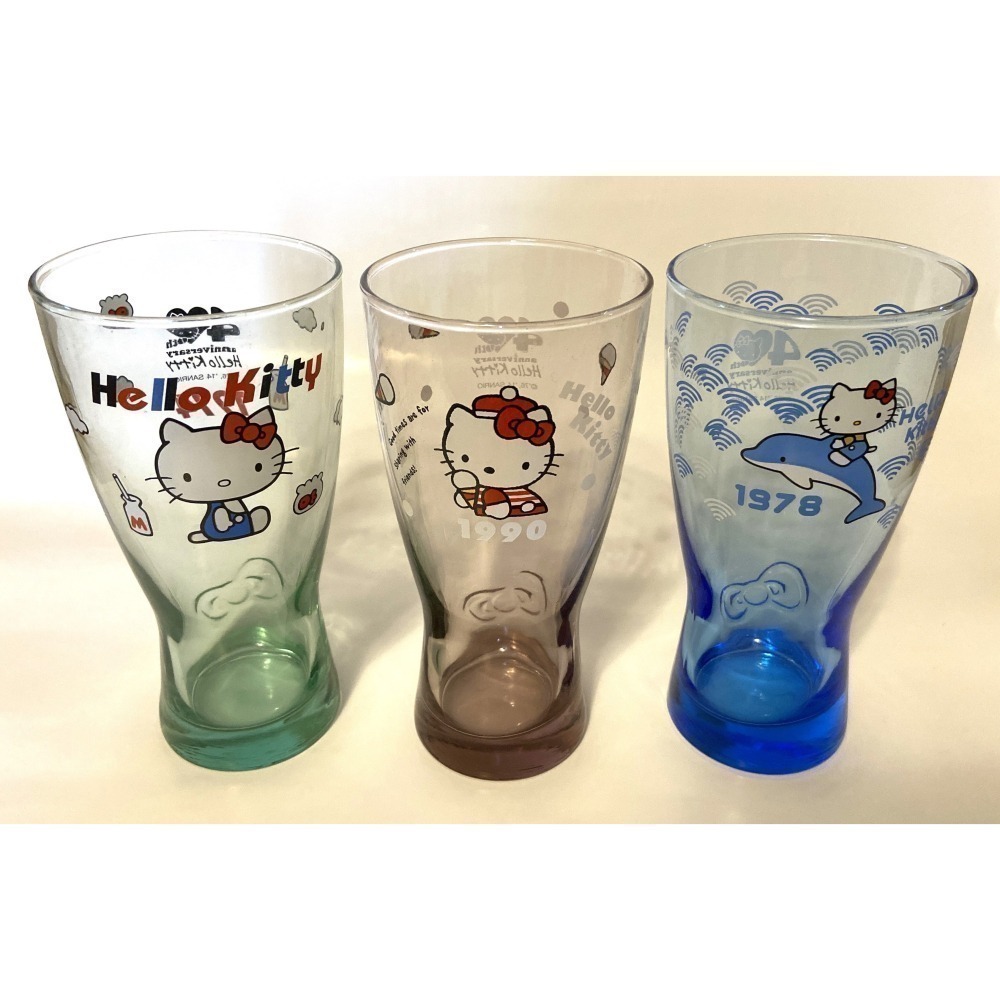 玻璃杯 7-11 Hello kitty 40週年 經典玻璃曲線杯 凱蒂貓整套8個  限量  收藏  紀念款-細節圖2