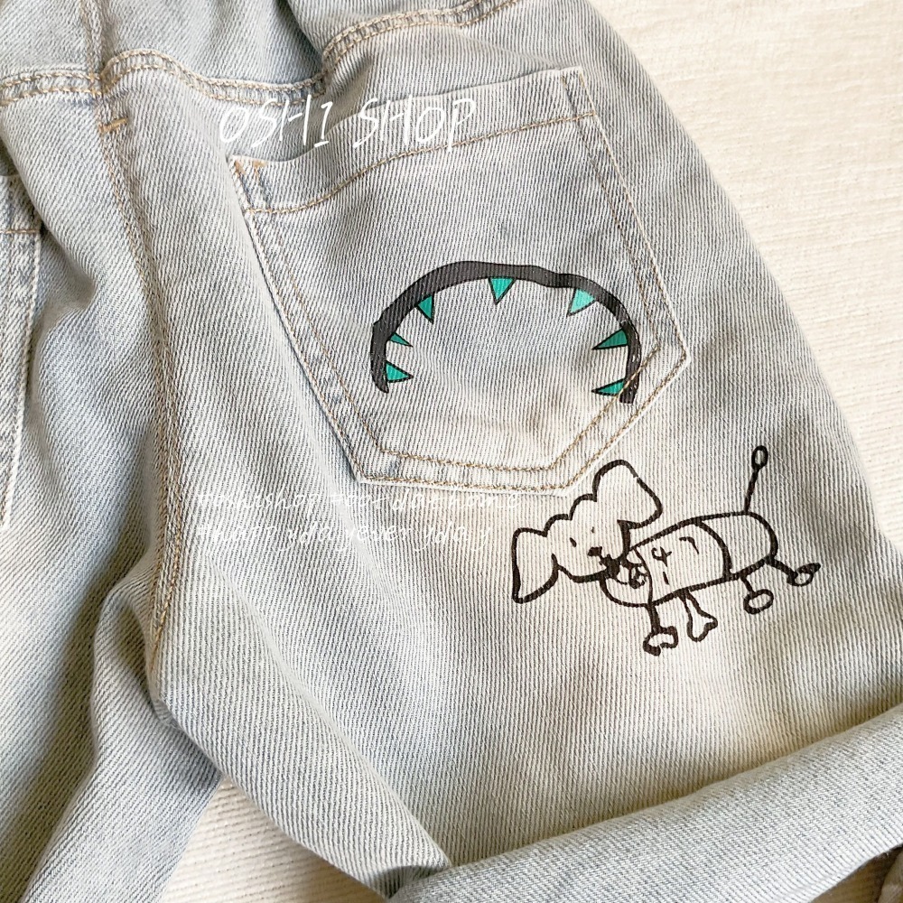 #1366 小狗塗鴉牛仔短褲-細節圖5