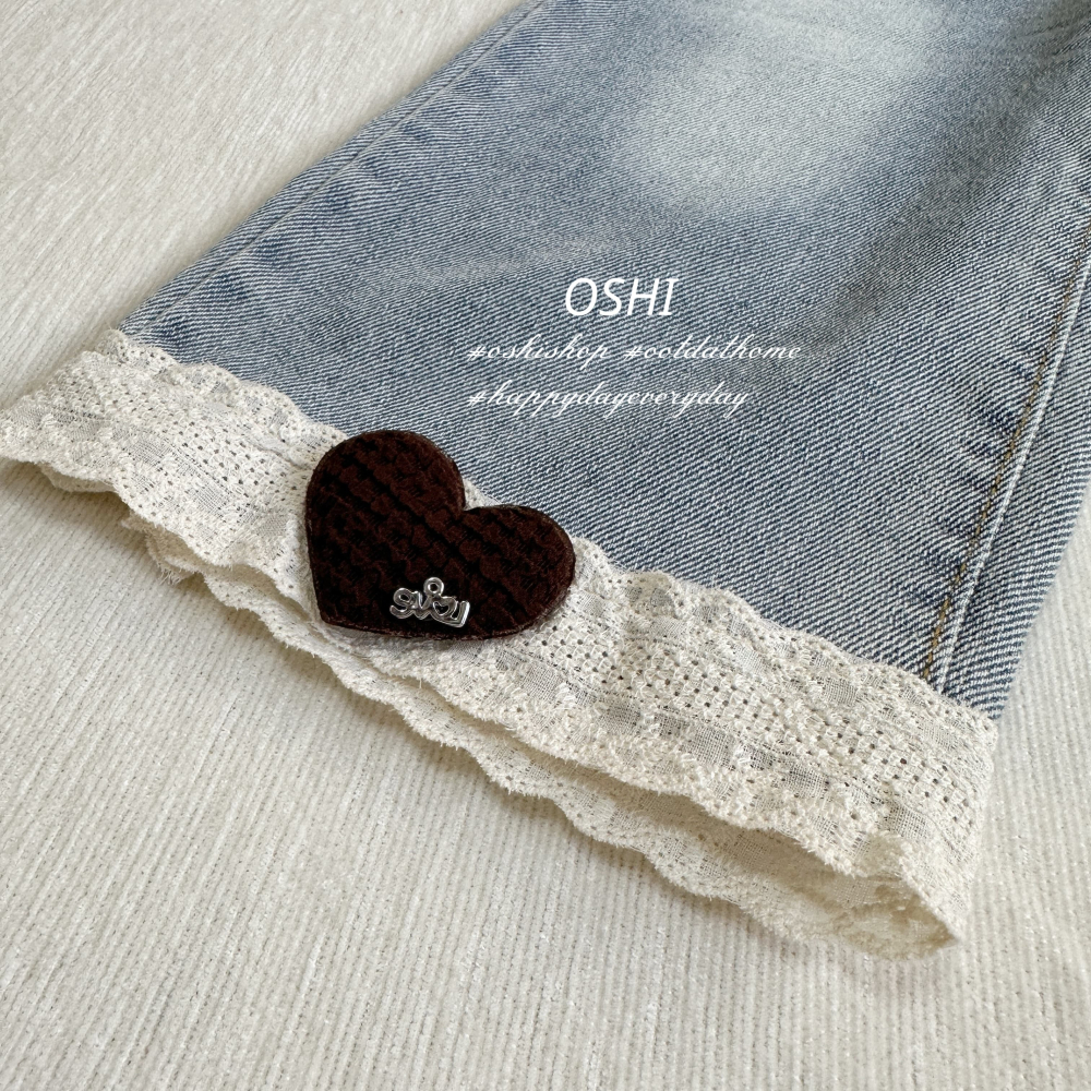 66303 愛心蕾絲牛仔寬褲-細節圖2