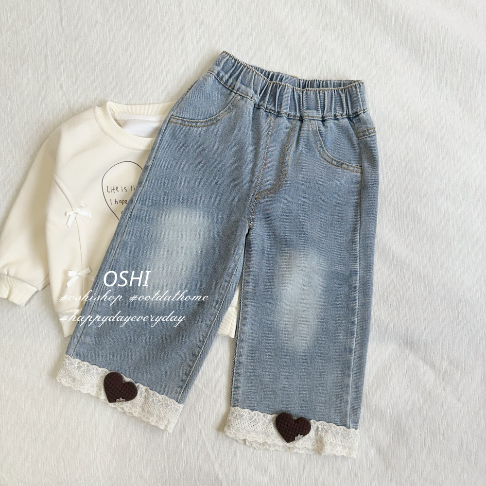 66303 愛心蕾絲牛仔寬褲-細節圖3