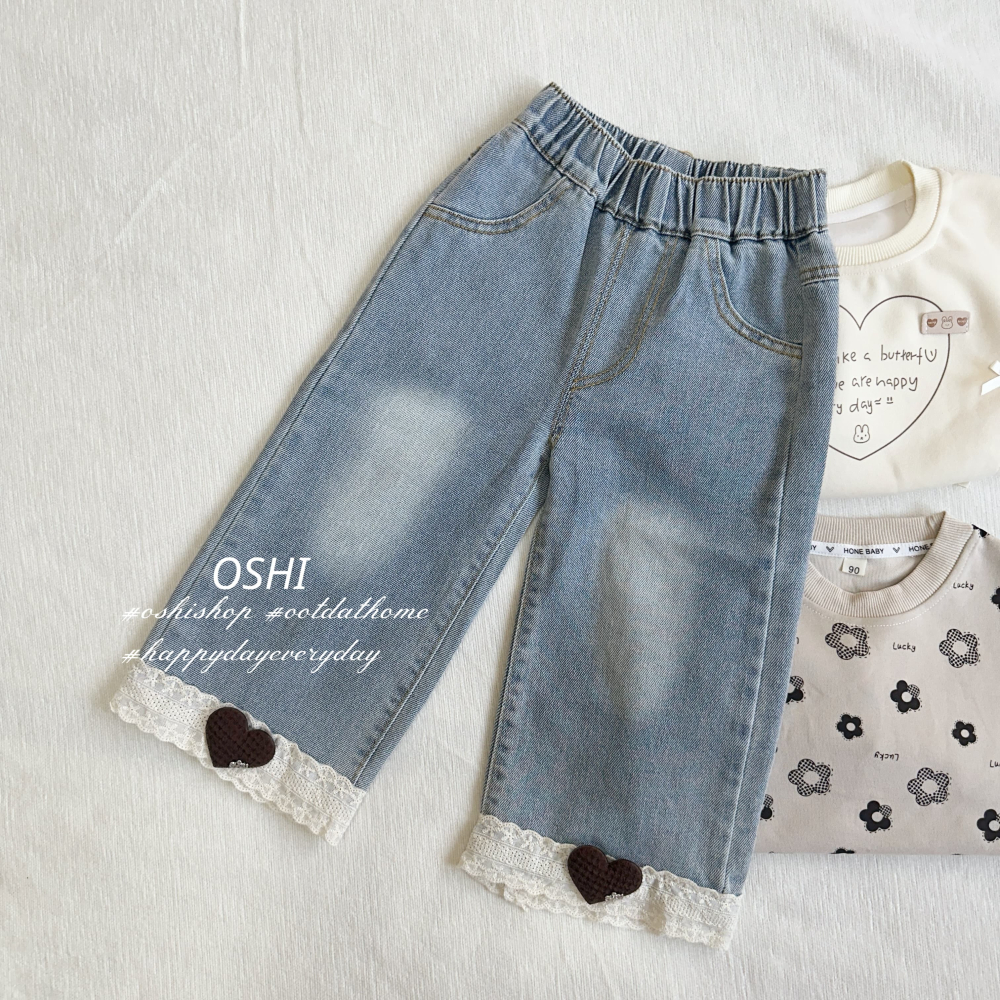 66303 愛心蕾絲牛仔寬褲-細節圖4