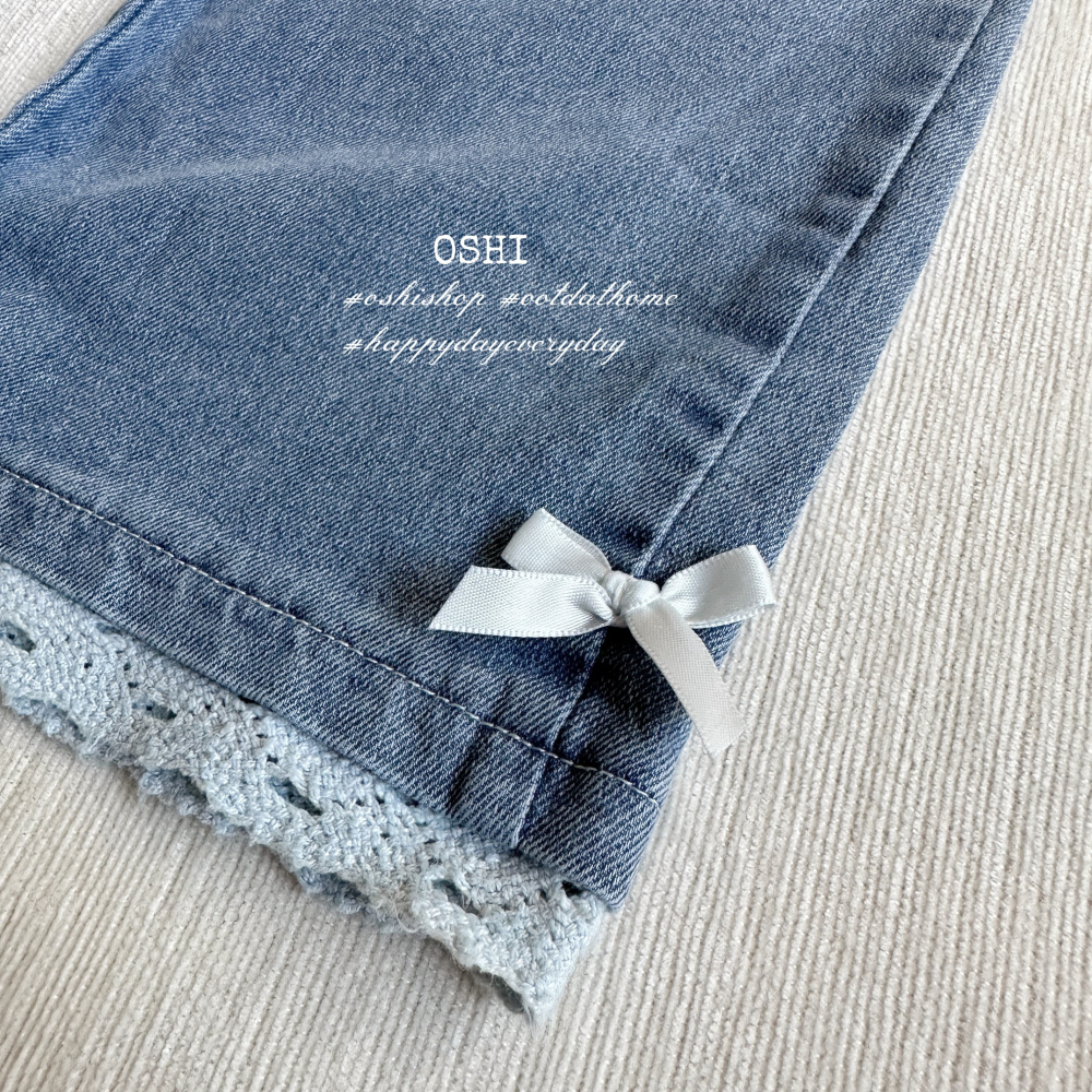 8247 蝴蝶結蕾絲牛仔寬褲-細節圖2