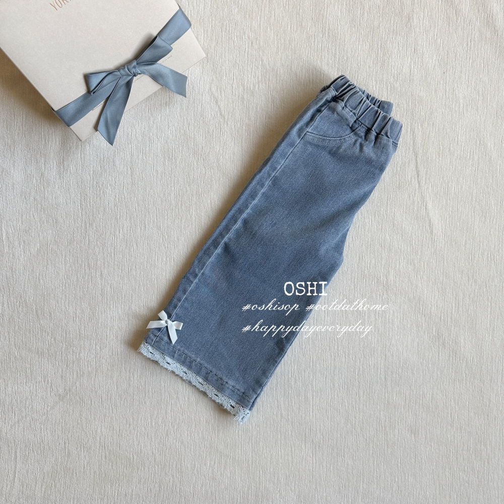 8247 蝴蝶結蕾絲牛仔寬褲-細節圖3