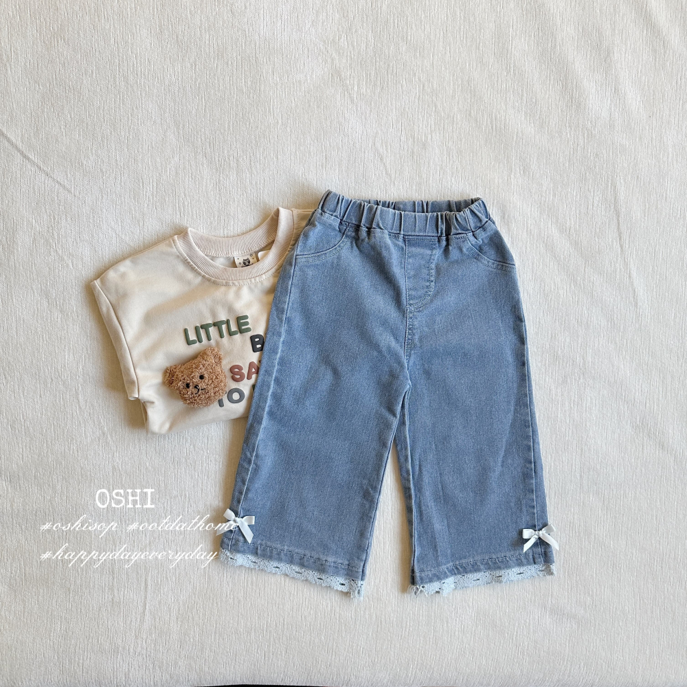 8247 蝴蝶結蕾絲牛仔寬褲-細節圖4