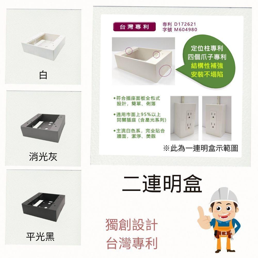 樹榮電工 一連 二連 明盒 開關盒 插座盒 塑膠盒 預埋盒 BOX 樹榮電工 消光灰 平光黑 台灣製造 (含發票)-細節圖2