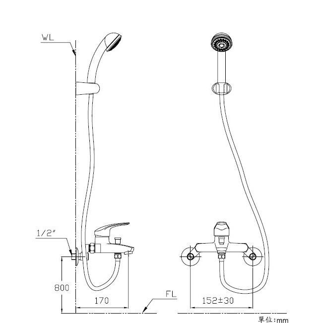 LOLAT 羅力衛浴 單槍沐浴水龍頭 簡易沐浴龍頭 沐浴龍頭 出水強 SNN1786H (含發票)-細節圖3