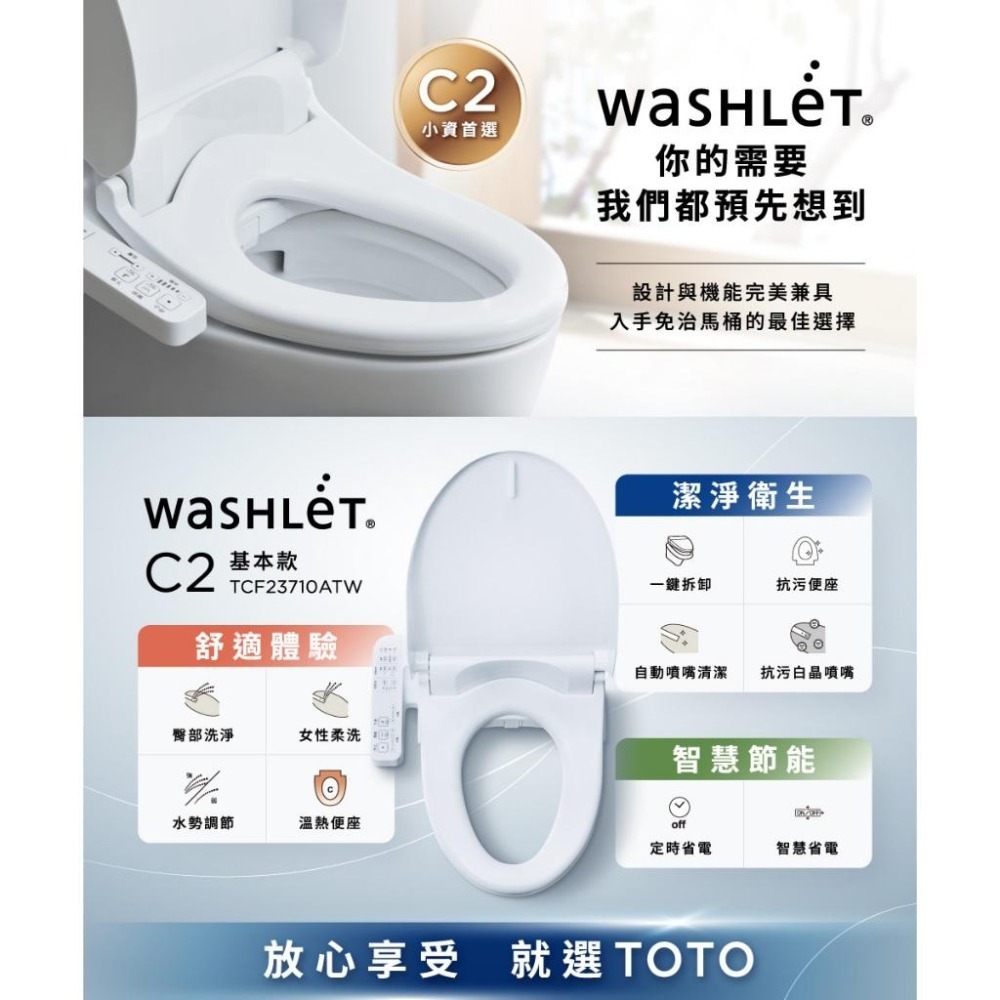 TOTO 智慧免治馬桶座 小資款 免治馬桶 電動馬桶座 溫熱便座 智慧洗淨 噴嘴自潔 TCF23710ATW (含發票)-細節圖3