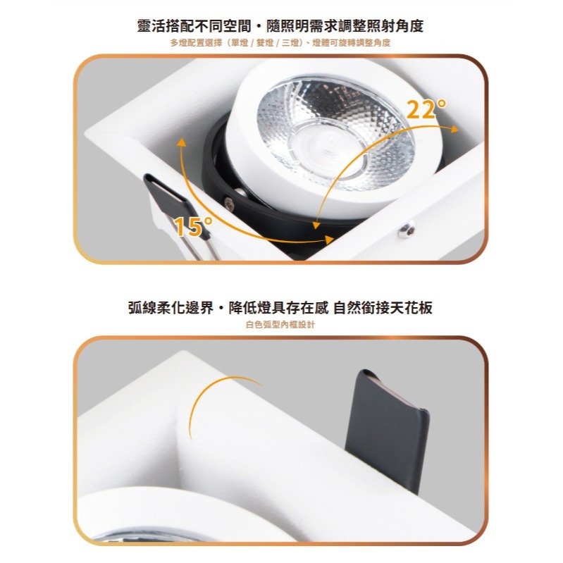 舞光 可擺角方型崁燈 單燈 雙燈 三燈 輕薄精巧 LED崁燈 嵌燈 D-25135W (含發票)-細節圖4