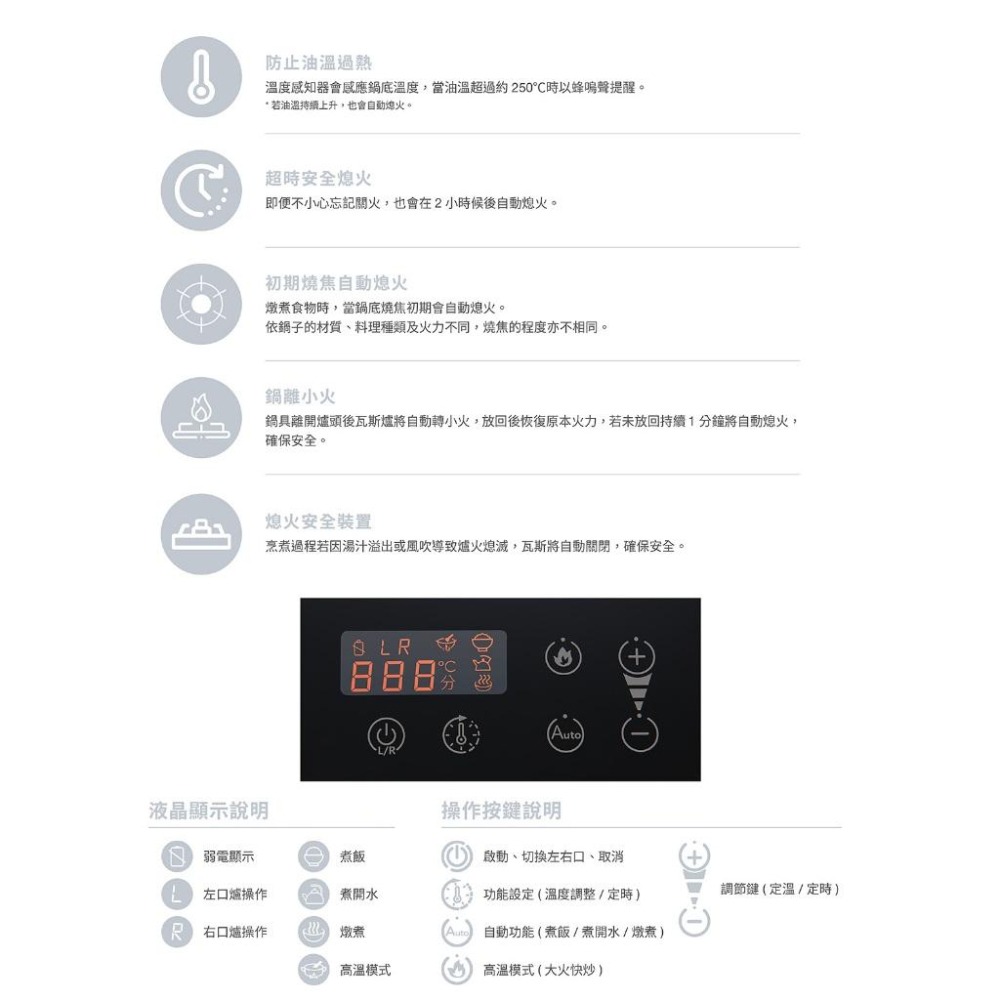 Rinnai 林內 檯面式緻溫玻璃雙口爐 瓦斯爐 五段定溫 熄火安全裝置 黑玻 不鏽鋼 RB-A2660G(B) 含發票-細節圖3