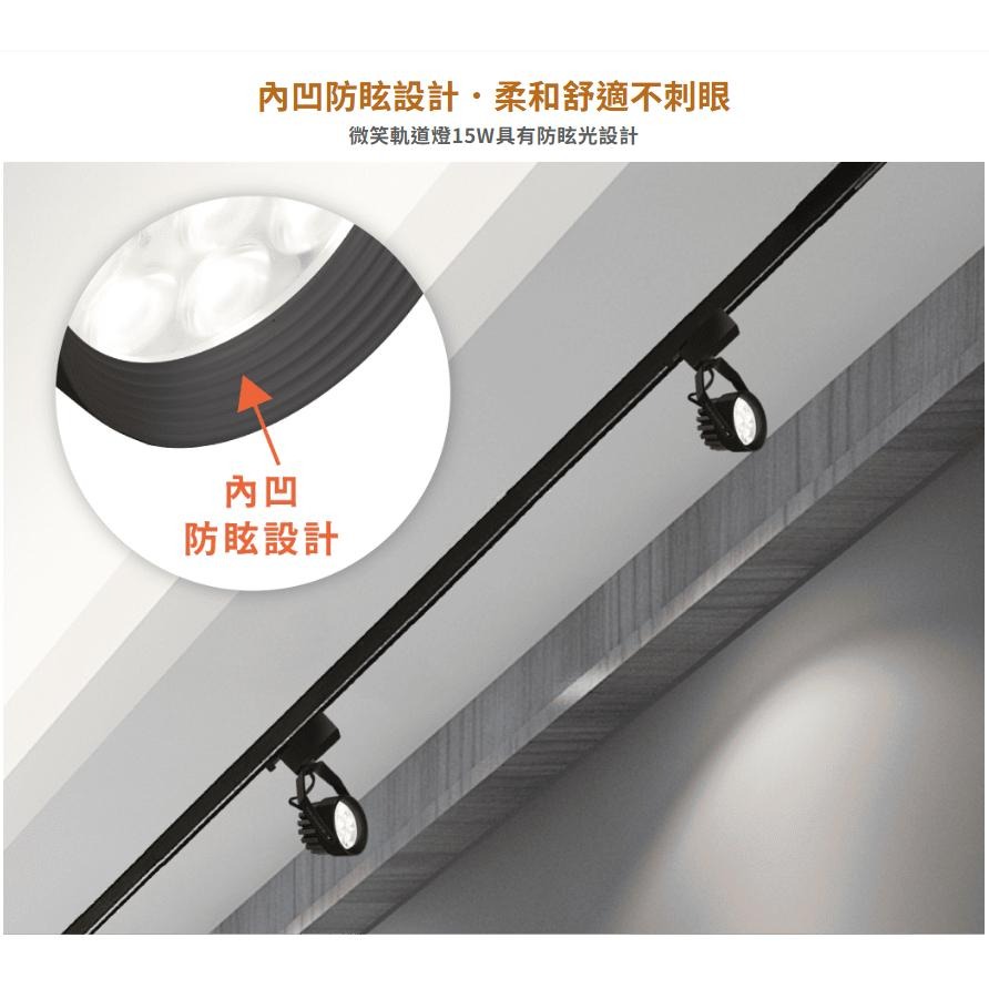 舞光 微笑軌道燈 防眩 重點照明 投射燈 軌道燈 一體式設計 無藍光 高光效 LED-TRSM15DR3 (含發票)-細節圖4