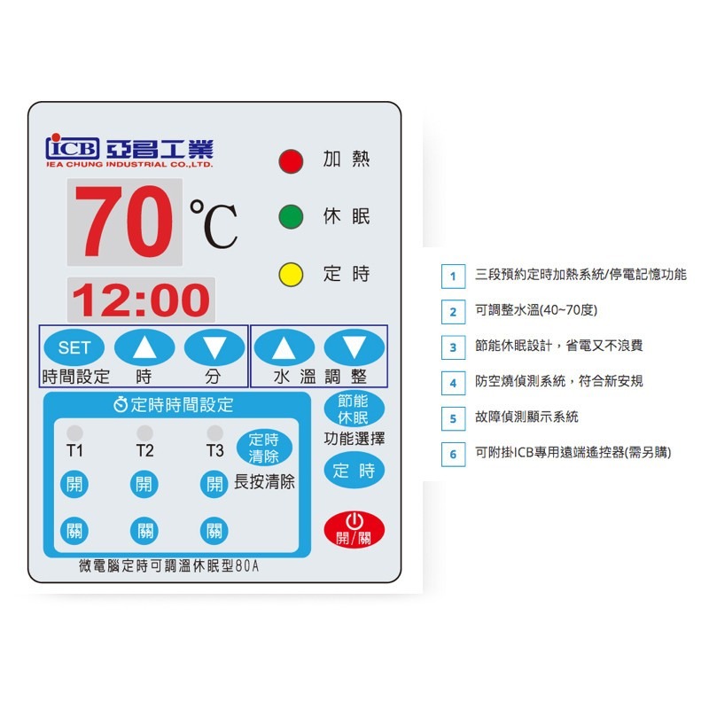 ICB 亞昌工業 定時調溫休眠型電能熱水器 電熱水器 新能源效率標準 節能省電 符合新安規 DH12-V6K (含發票)-細節圖3
