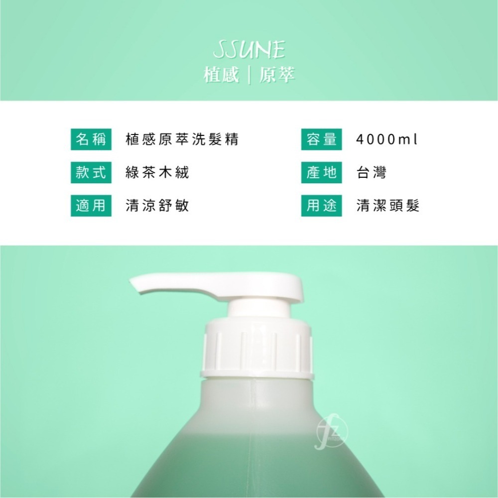 SSUNE 植感原萃洗髮精－綠茶木絨 4000ml／洗髮乳／舒緩／調理頭皮／清爽／控油／綠茶／木絨-細節圖2