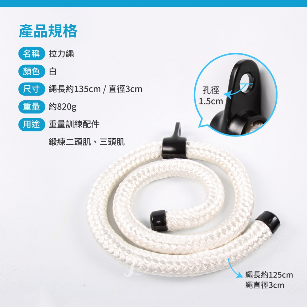 【白色纖維】三頭肌拉力繩／訓練繩／肌繩／麻繩拉桿／重量訓練配件／健身把手／拉繩-細節圖2