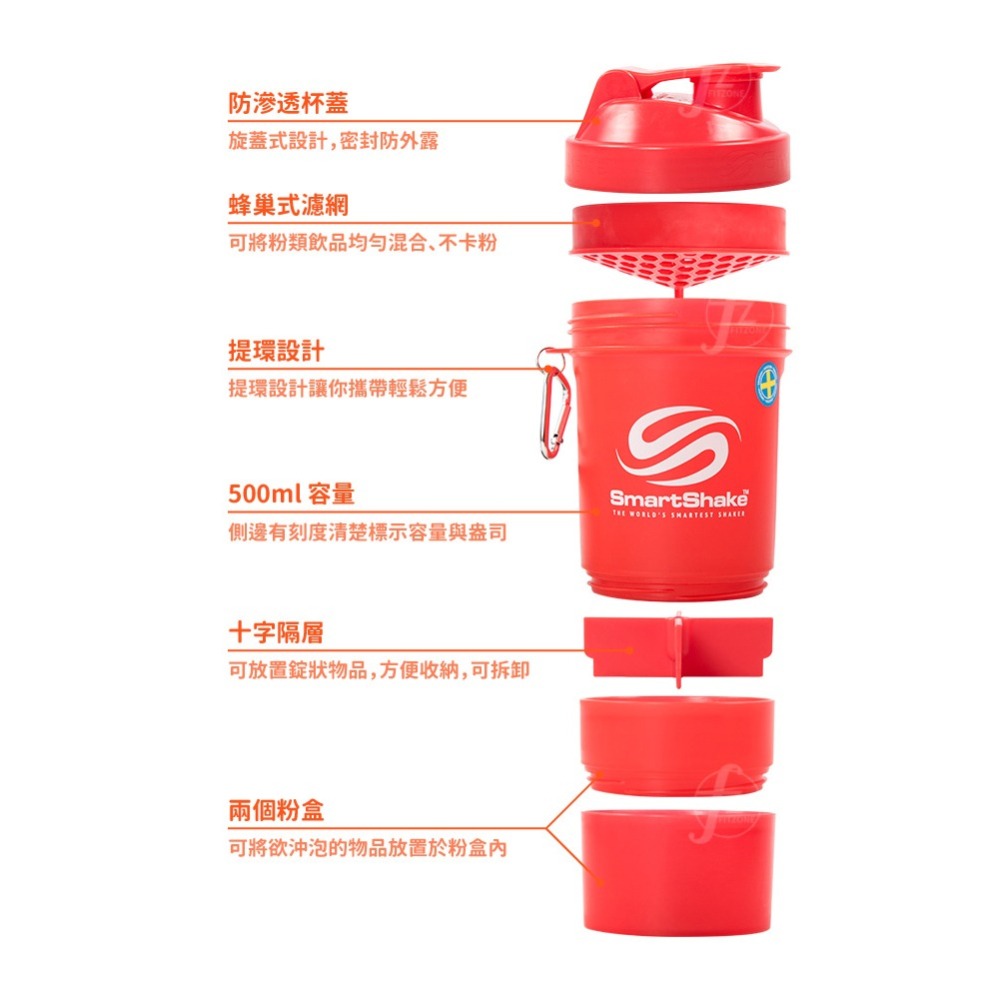 【容量500ml/17oz】多功能搖搖杯／運動搖搖杯／運動水壺／乳清蛋白搖搖杯／SmartShake-細節圖2