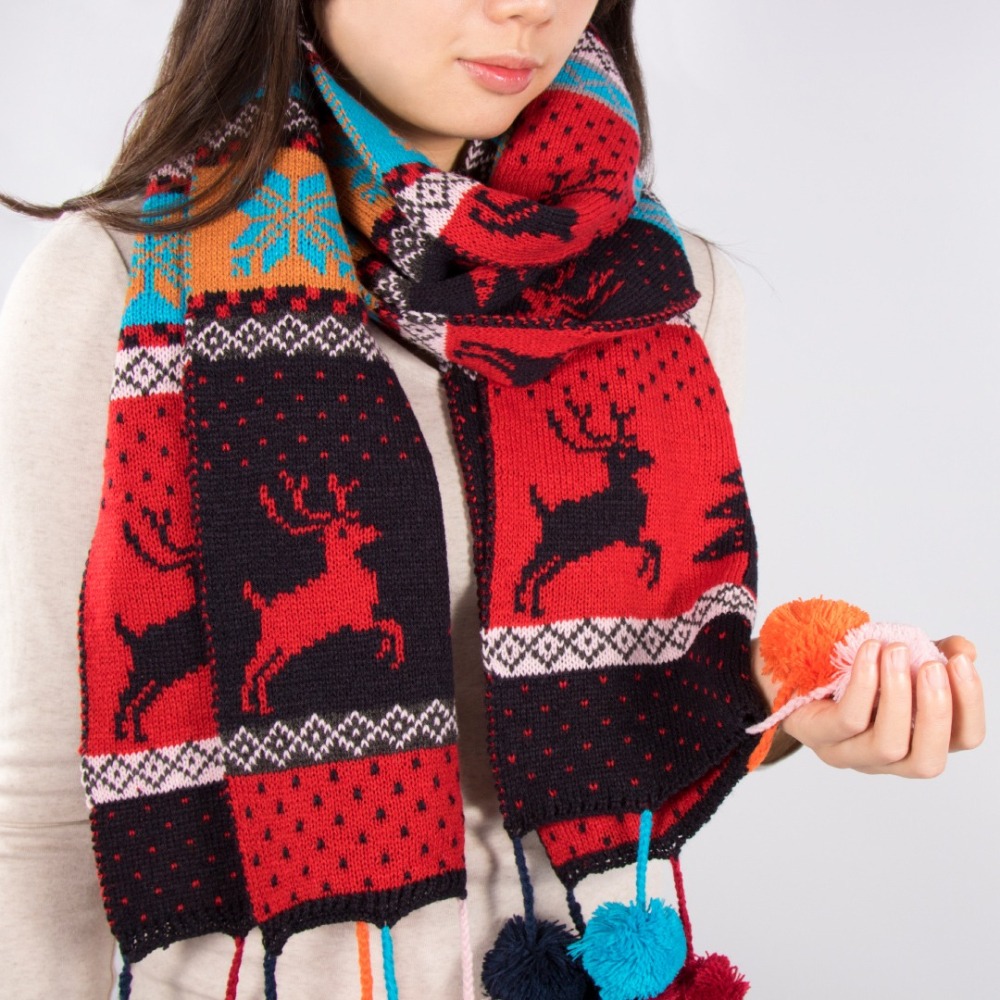 【秋冬保暖】小鹿印花針織圍巾（毛球款／標準款）／毛線圍巾／圖騰／毛球圍巾／秋冬保暖／聖誕節／交換禮物-細節圖6