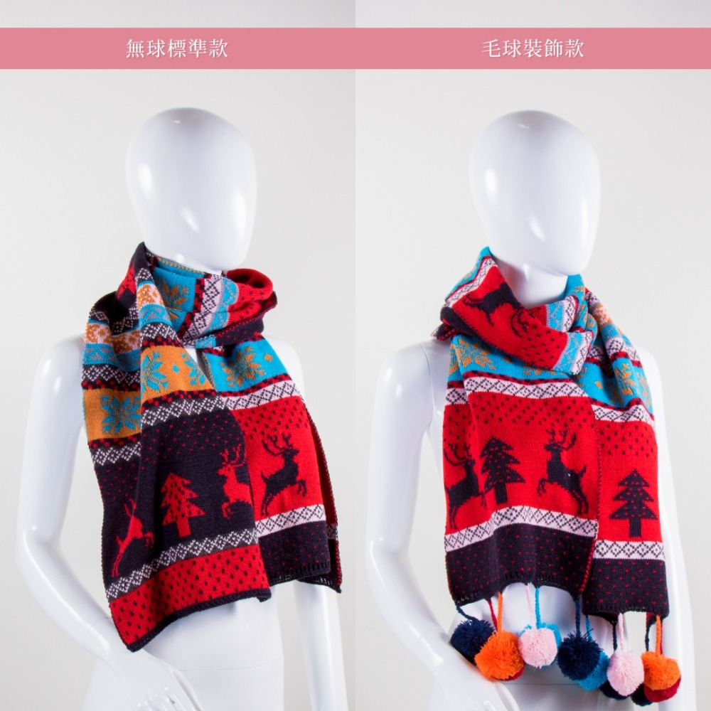 【秋冬保暖】小鹿印花針織圍巾（毛球款／標準款）／毛線圍巾／圖騰／毛球圍巾／秋冬保暖／聖誕節／交換禮物-細節圖7