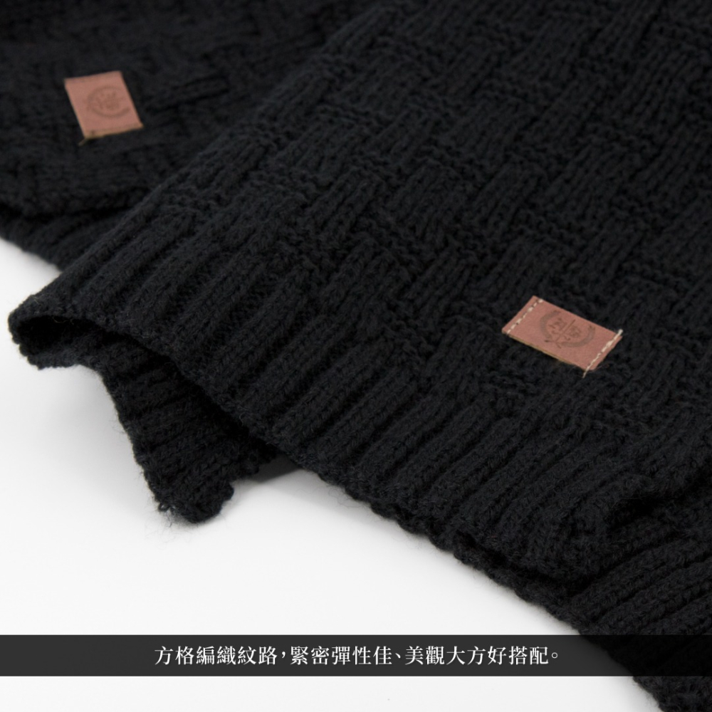 【秋冬保暖】黑色針織圍巾（方格針織）／毛線圍巾／純色百搭／秋冬保暖／聖誕節／交換禮物-細節圖3