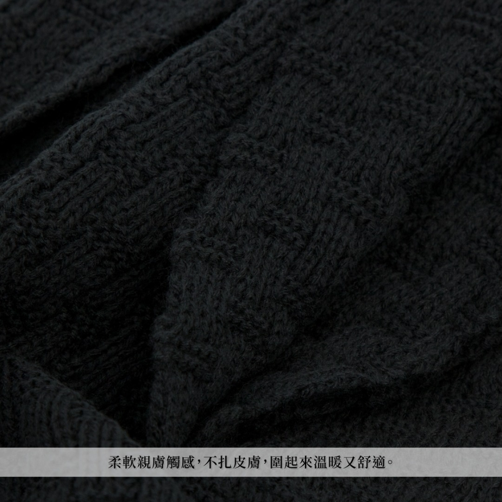 【秋冬保暖】黑色針織圍巾（方格針織）／毛線圍巾／純色百搭／秋冬保暖／聖誕節／交換禮物-細節圖4