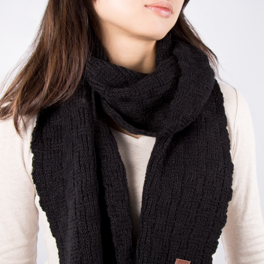 【秋冬保暖】黑色針織圍巾（方格針織）／毛線圍巾／純色百搭／秋冬保暖／聖誕節／交換禮物-細節圖5