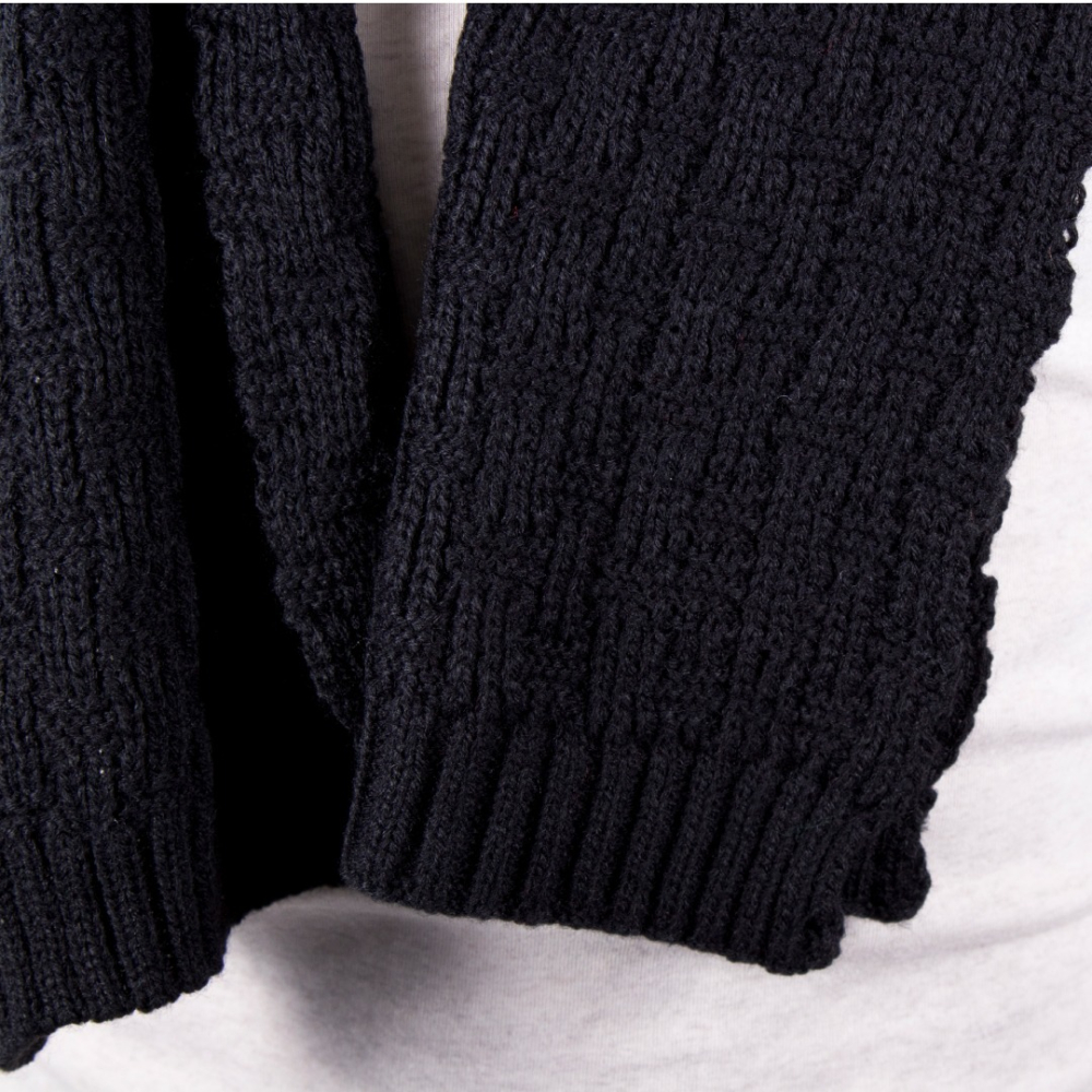【秋冬保暖】黑色針織圍巾（方格針織）／毛線圍巾／純色百搭／秋冬保暖／聖誕節／交換禮物-細節圖6