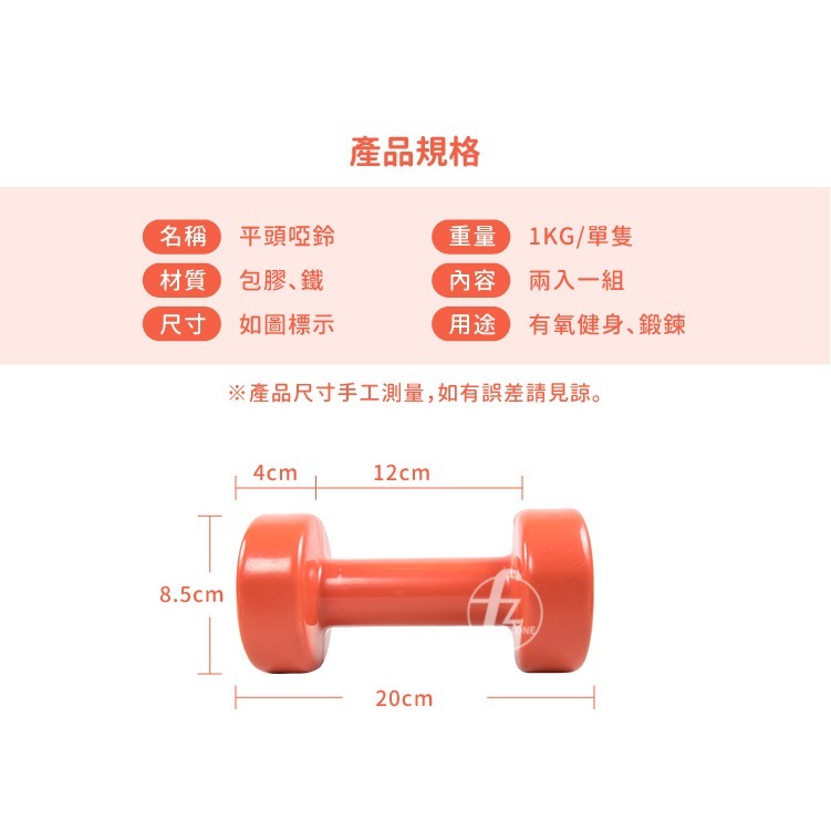 【二入】4KG 平頭啞鈴（二支入=4KG*2支）／浸塑啞鈴／韻律啞鈴／安全啞鈴／健身啞鈴／彩色啞鈴／包膠啞鈴-細節圖2