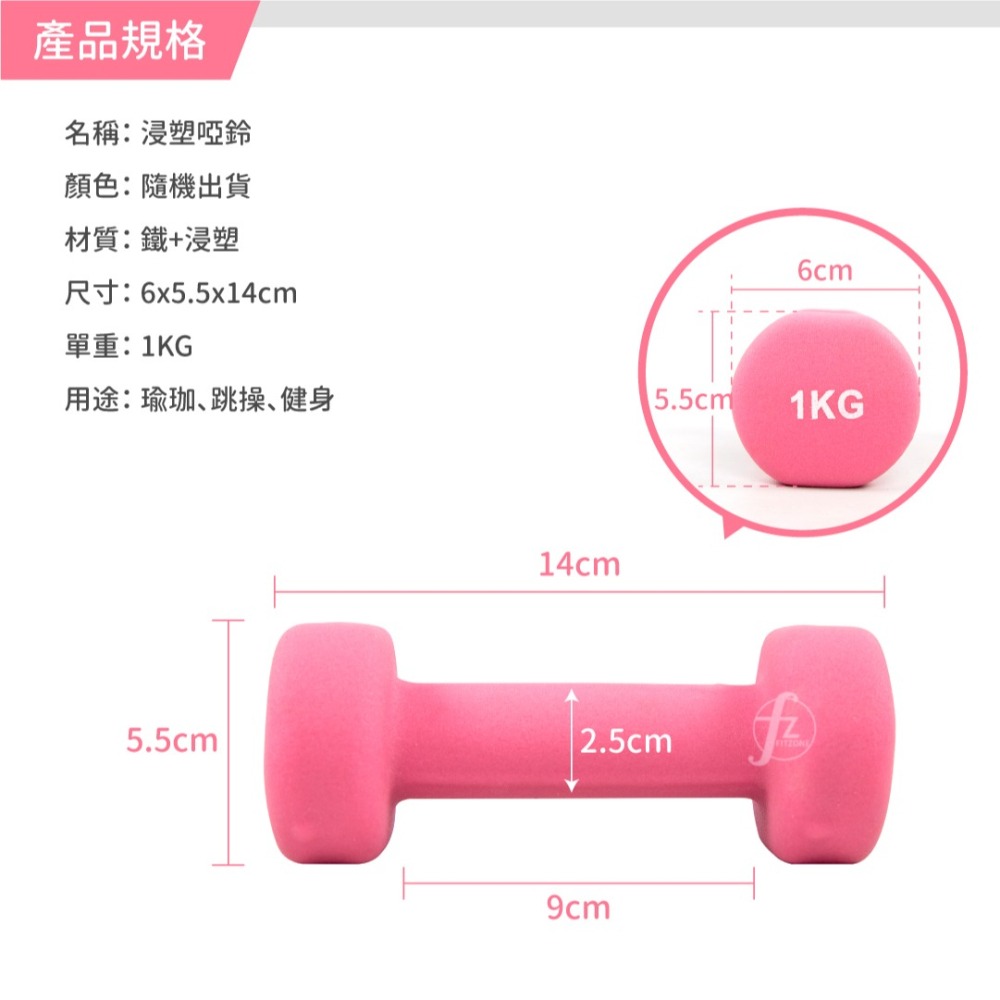 【二入】六角浸塑啞鈴1KG／浸塑啞鈴／韻律啞鈴／安全啞鈴／健身啞鈴／彩色啞鈴／麻面啞鈴-細節圖2