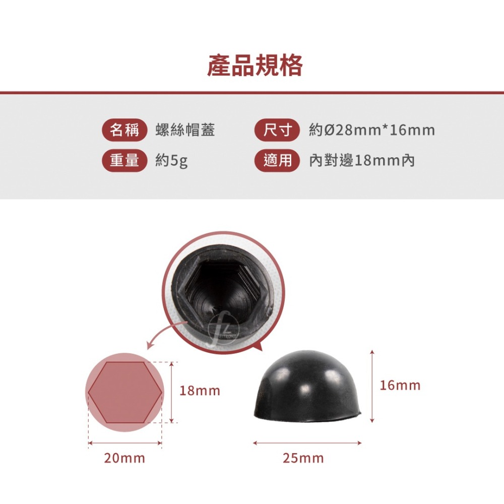 【ABSPORT】六角螺絲專用帽蓋（二入一組）／內對邊18mm／器材配件／保護蓋／螺帽蓋／五金配件-細節圖2
