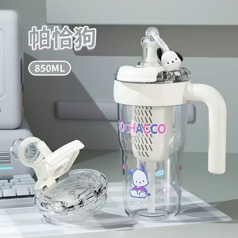正版三麗鷗850ml兒童吸管水杯 美樂蒂 酷洛米 大耳狗 帕恰狗 可拆茶隔 雙飲口設計 塑膠水杯-規格圖10
