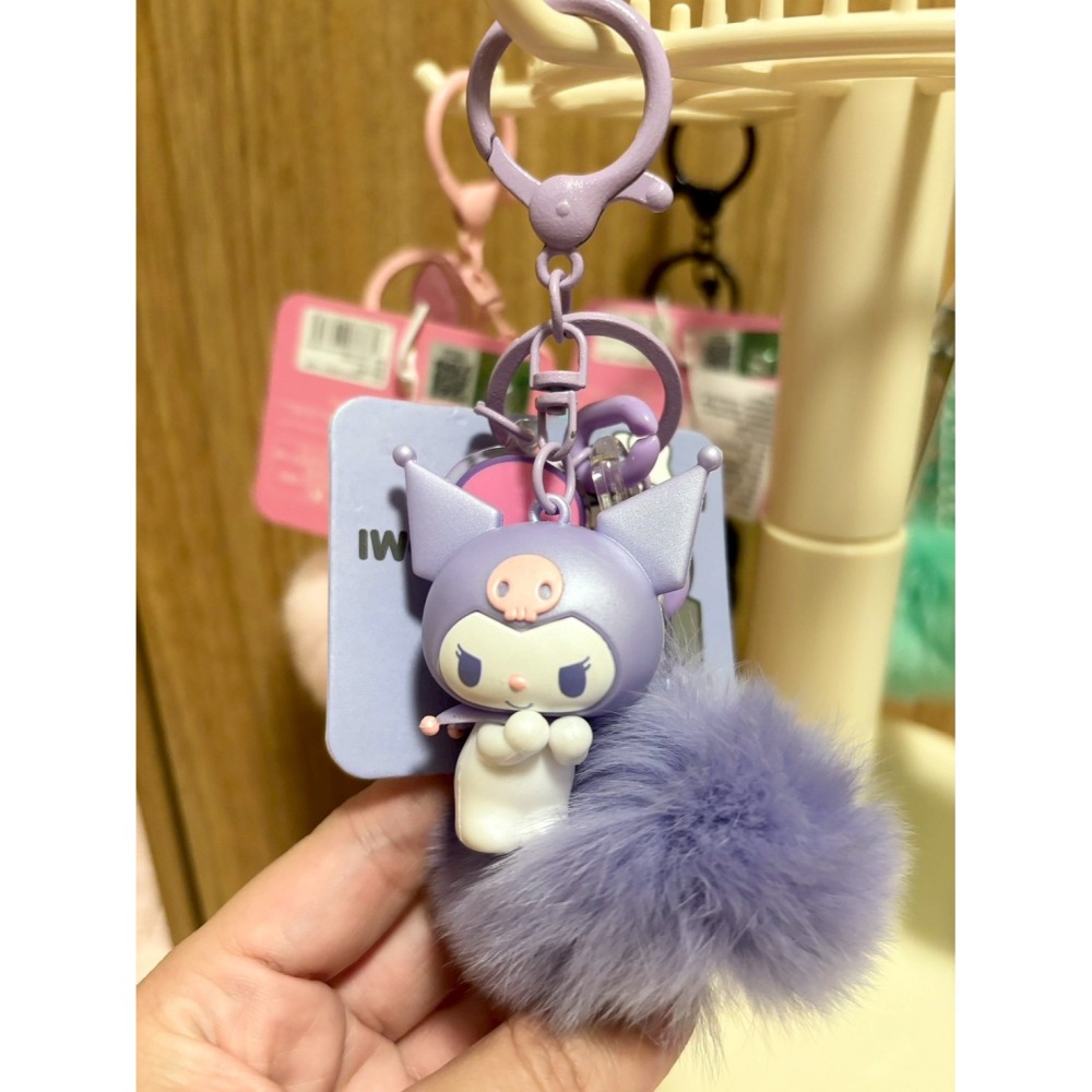 正版雷標 三麗鷗 毛絨球吊飾鑰匙圈 酷洛米 美樂蒂 大耳狗 帕恰狗-細節圖2