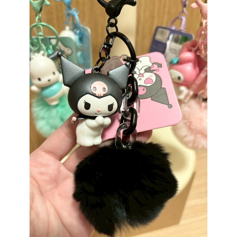 正版雷標 三麗鷗 毛絨球吊飾鑰匙圈 酷洛米 美樂蒂 大耳狗 帕恰狗-規格圖5