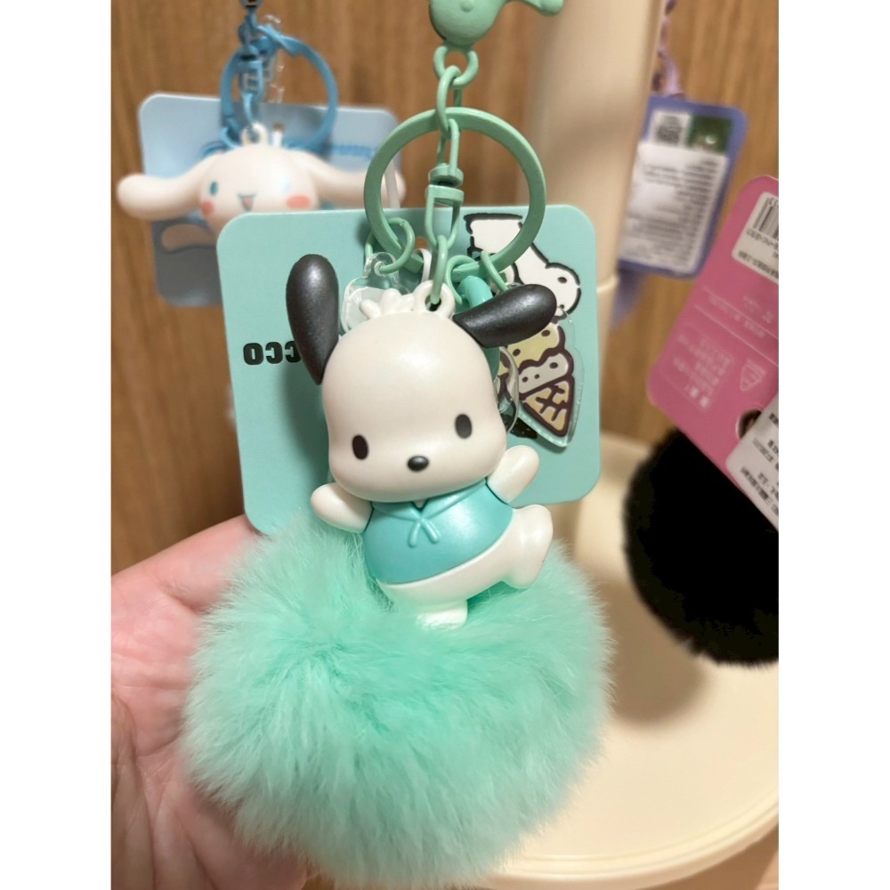 正版雷標 三麗鷗 毛絨球吊飾鑰匙圈 酷洛米 美樂蒂 大耳狗 帕恰狗-規格圖5