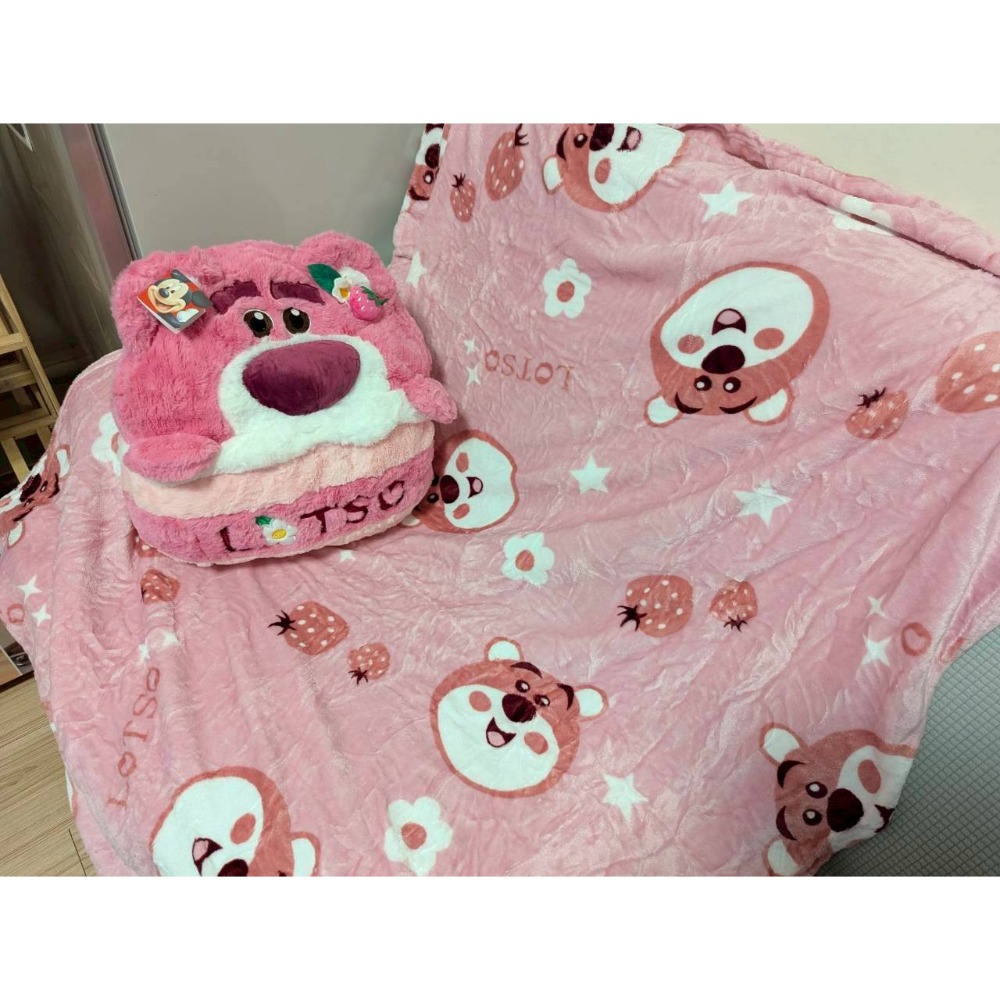 正版雷標 迪士尼 小熊維尼 熊抱哥 草莓熊 二合一 抱枕+毛絨毯-規格圖8