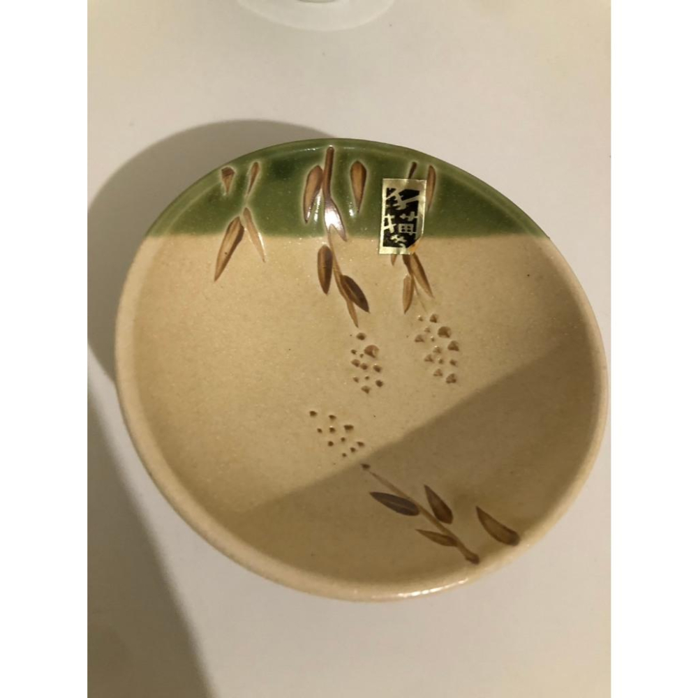 二手 綠色釉彩稻穗圖案醬料碟 小碗-細節圖3