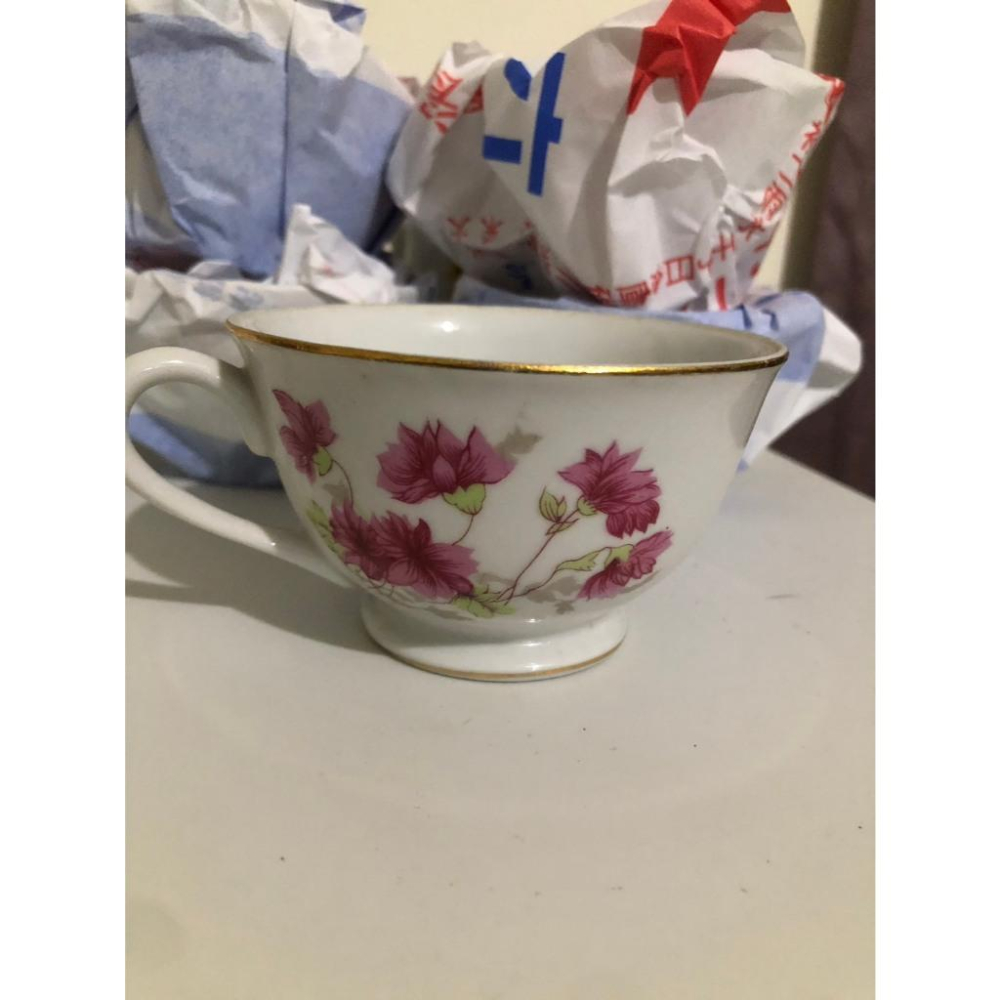 二手 優雅描金花卉陶瓷花茶杯-細節圖2