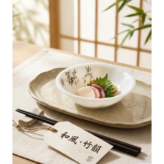 二手 歲月靜好，一碗禪心和風墨竹白瓷 醬料盤-細節圖2