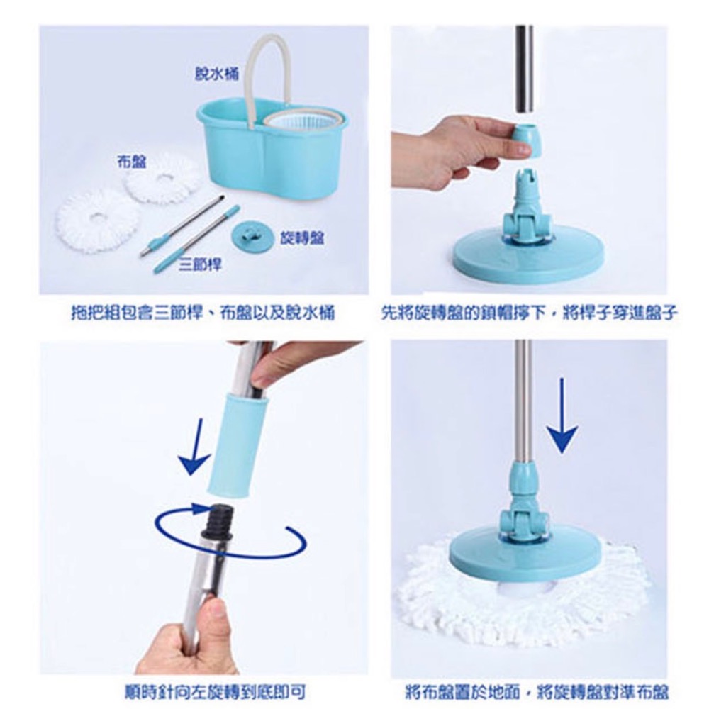 鵝頭牌 省力手壓式旋轉拖把組 HS-8005｜免踩腳拖把 乾濕兩用 拖地神器｜含桶+拖布頭2入-細節圖4