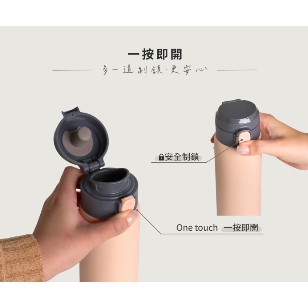 RICOCAFE One Touch 輕瓷彈跳保溫瓶 500ml｜一鍵開蓋・保冷保溫・隨行水瓶-細節圖2