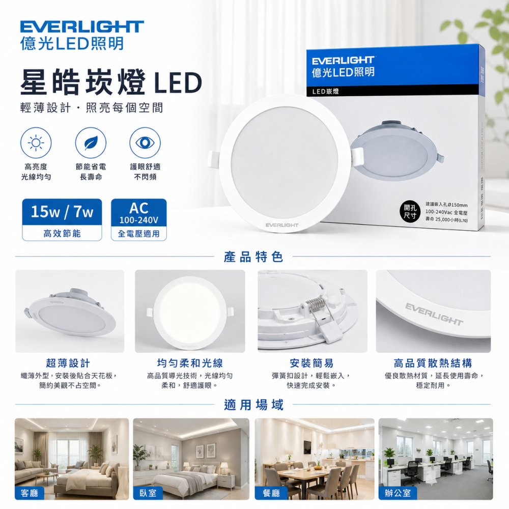億光 EVERLIGHT LED 星皓崁燈 15W 15CM/7W 9CM 星河崁燈 15公分 15W 20W-細節圖3