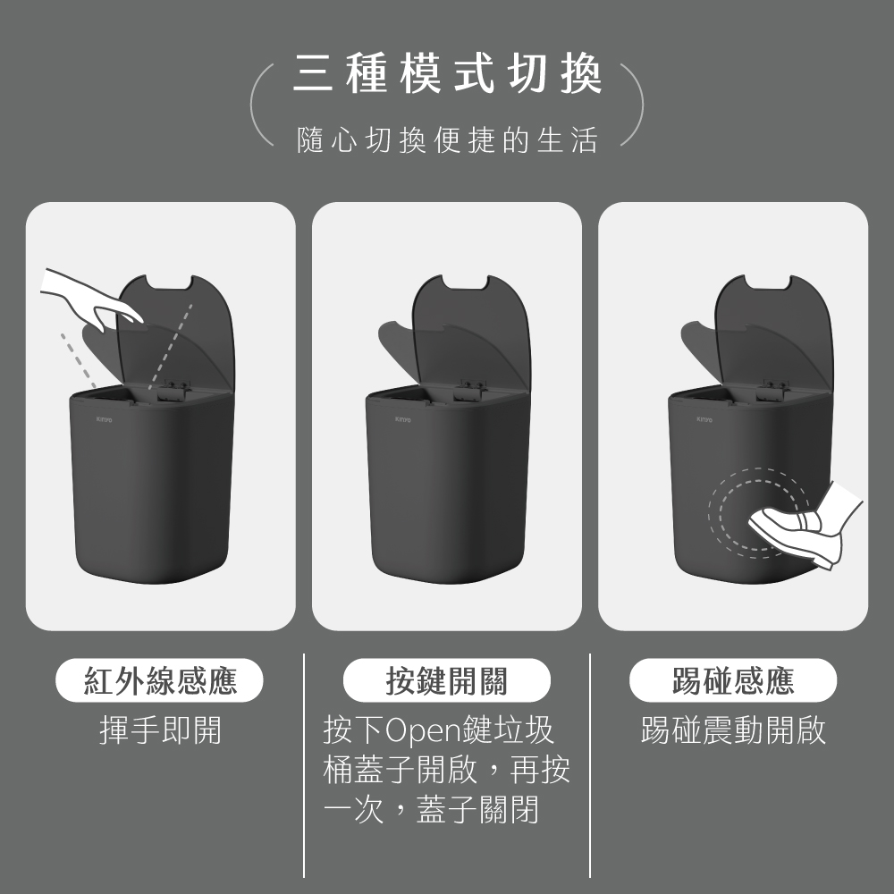 kinyo 智慧感應垃圾桶16L  0.3秒靈敏迅速，感應開蓋 臭味不散出 家庭、商辦皆適用-細節圖3