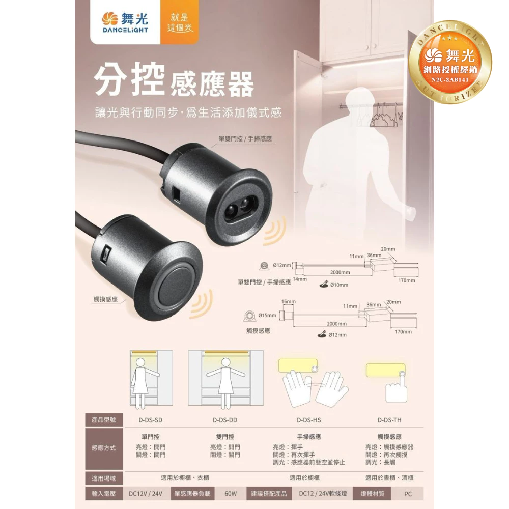 舞光 分控感應器 單雙門控 手掃感應 觸摸感應 可搭配DC12/24V軟條燈產品 衣櫃、書櫃、酒櫃、櫥櫃-細節圖5