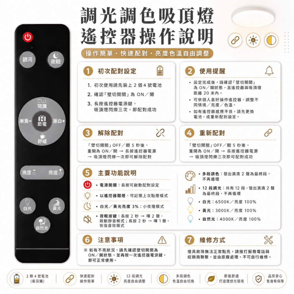 ✨ 壯格 LED 吸頂燈 75W 遙控調光吸頂燈 12段調光調色 素面款 / 閃耀款 附遙控器 保固一年 台灣製-細節圖2